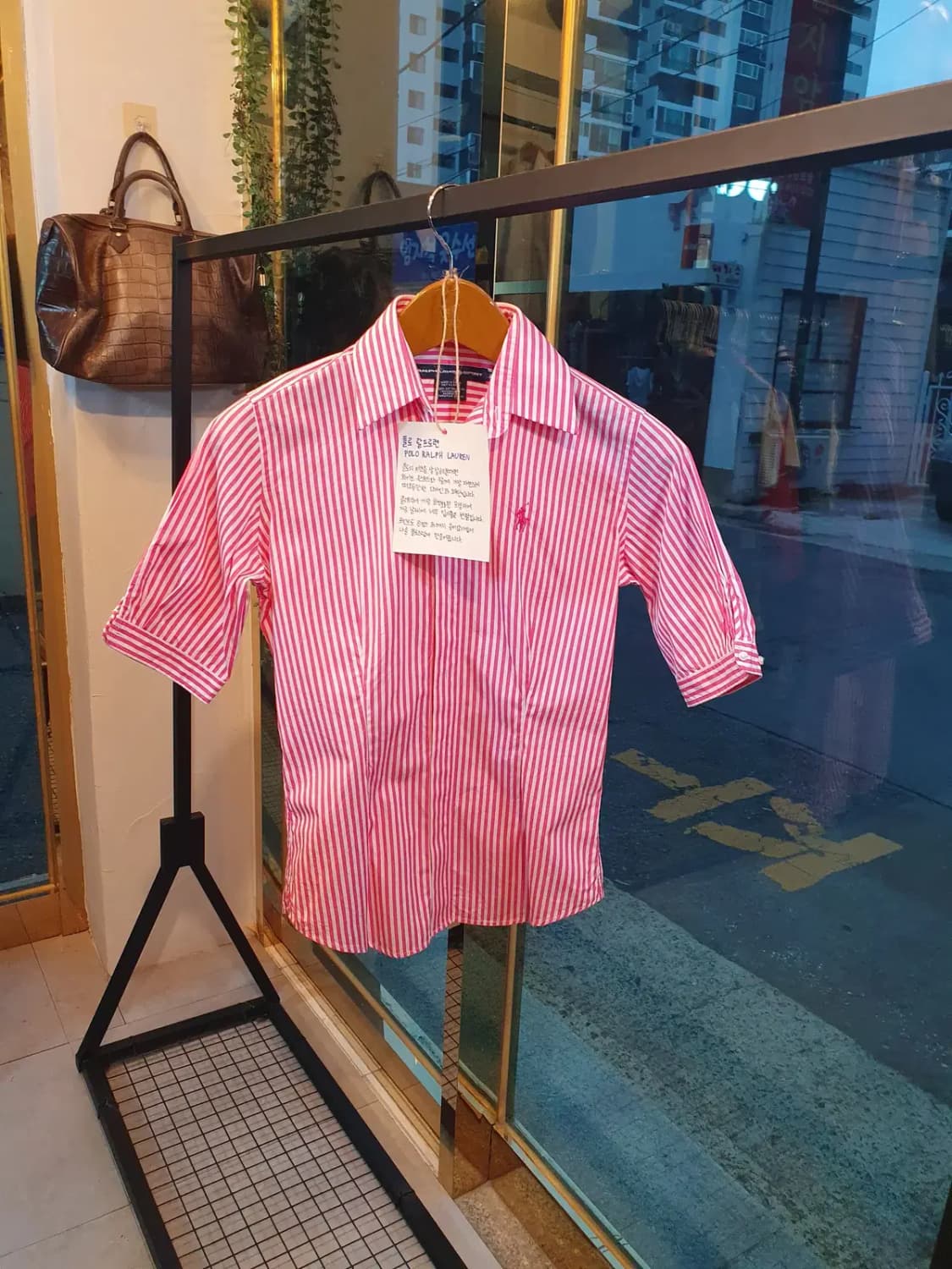 2사이즈 폴로 랄프로렌 스포츠 핑크포니 로고 여성 스트라이프 셔츠 상품이미지1