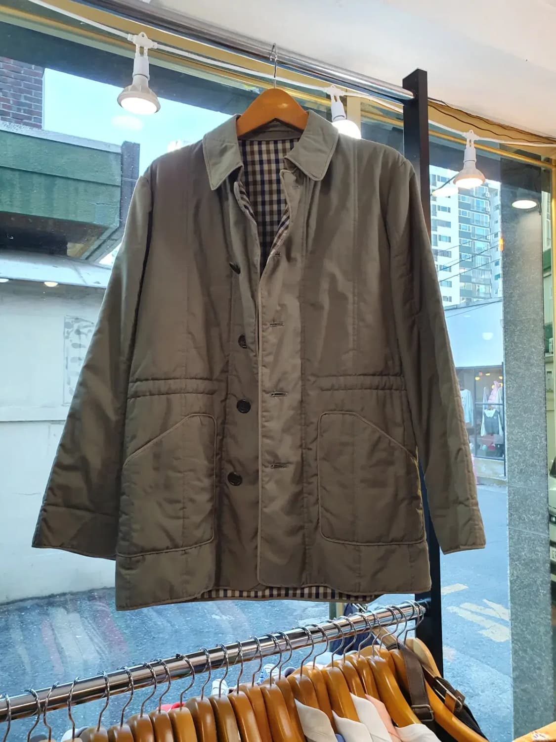 영국 잉글랜드 아쿠아스큐텀 싱글 브레스티드 체크 안감 코트 실사이즈 L 상품이미지1