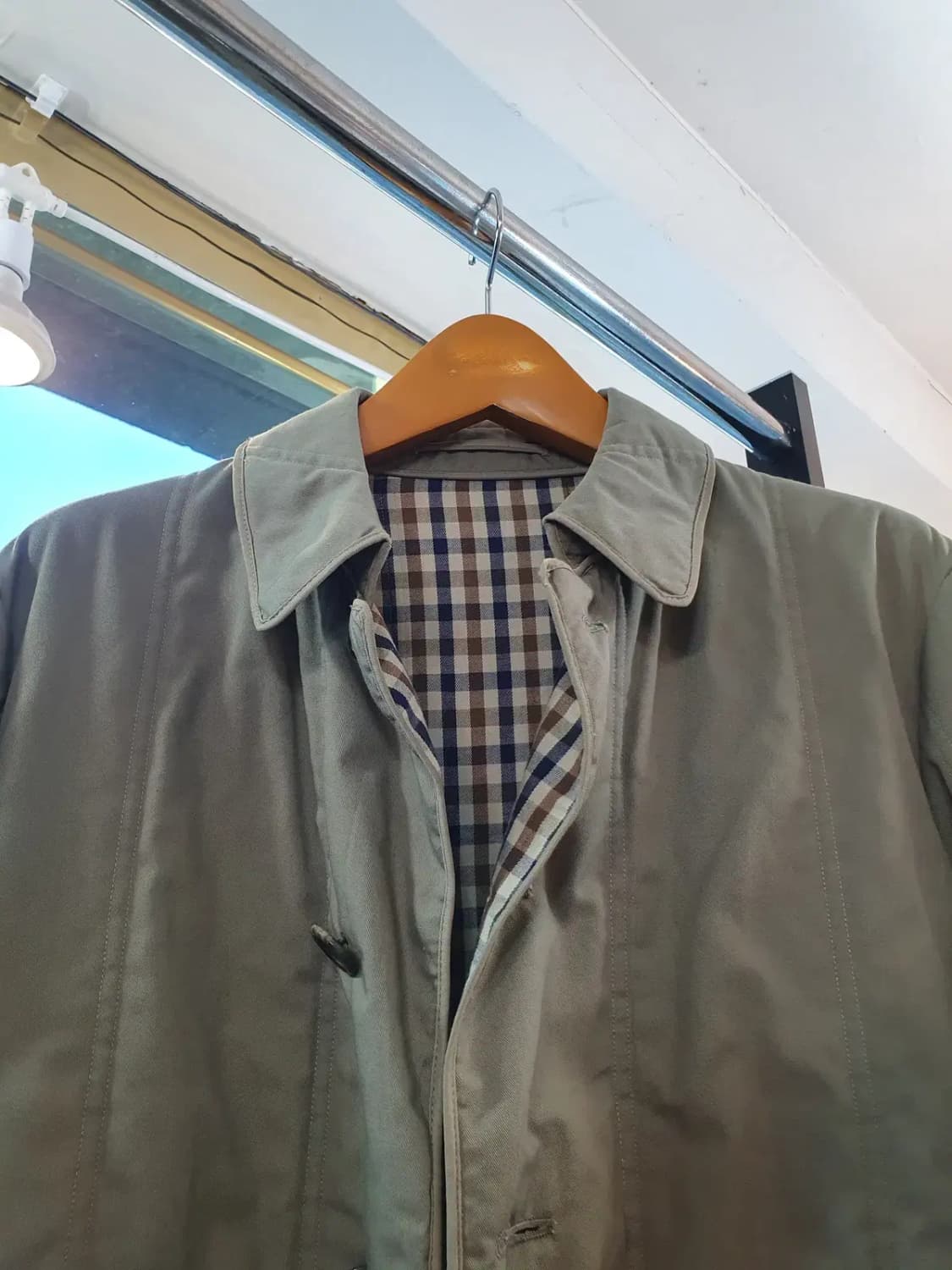 영국 잉글랜드 아쿠아스큐텀 싱글 브레스티드 체크 안감 코트 실사이즈 L 상품이미지4