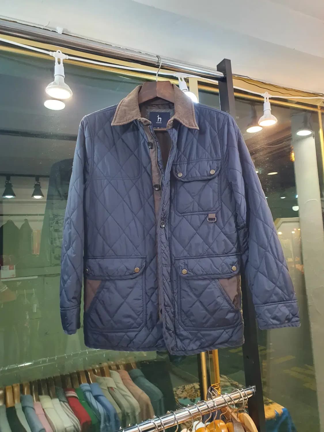 헤지스 자수로고 캠튼 퀼팅 스웨이드 코듀로이 배색자켓 95사이즈 상품이미지1