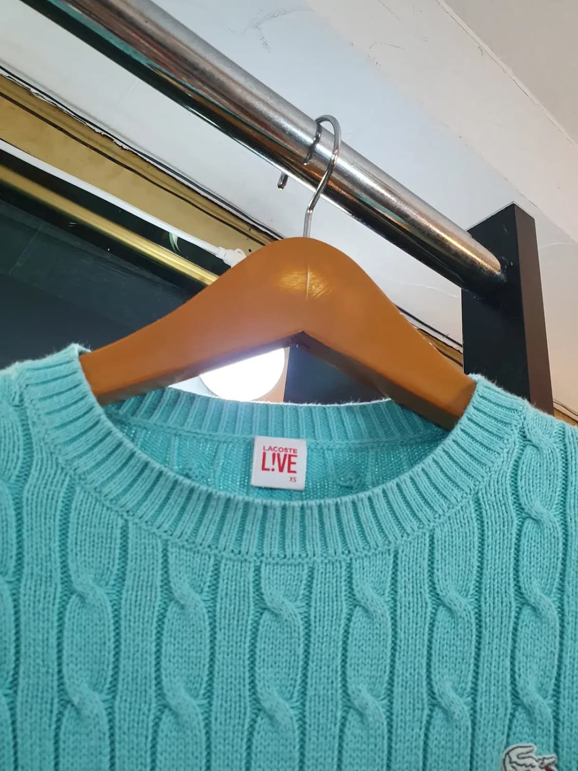 라코스테 예쁜 하늘색 화이트 악어 로고 꽈배기 니트 XS사이즈 상품이미지4