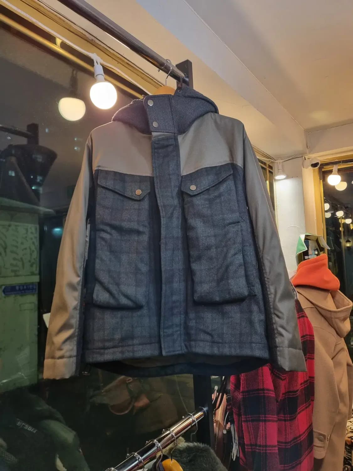 100사이즈 아메리칸 캐주얼 헨리코튼 클래식 타탄체크 블랙와치 울혼방자켓 상품이미지1