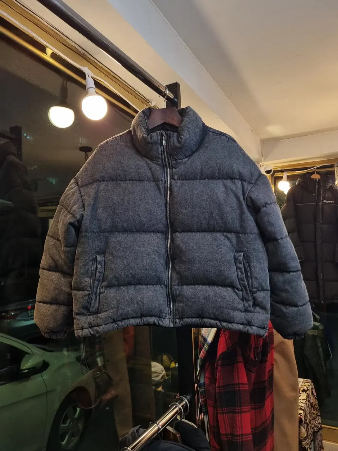 V2 피그먼트 실사이즈 M~L 흑청 회청 워싱 오리털 덕다운 패딩자켓 상품이미지1