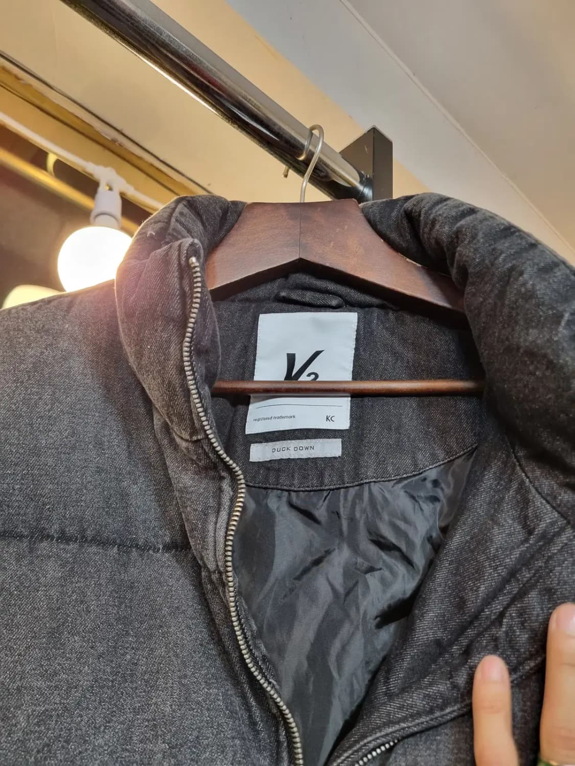 V2 피그먼트 실사이즈 M~L 흑청 회청 워싱 오리털 덕다운 패딩자켓 상품이미지3