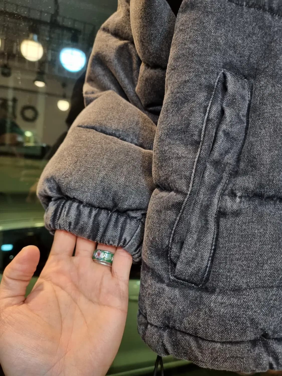 V2 피그먼트 실사이즈 M~L 흑청 회청 워싱 오리털 덕다운 패딩자켓 상품이미지4