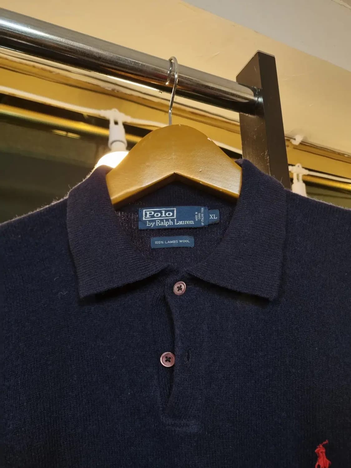 실사이즈 L 폴로 랄프로렌 100% 램스울 레드 포니 네이비 카라긴팔티 상품이미지3