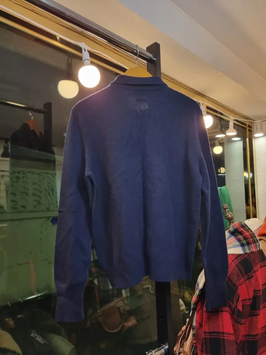 실사이즈 L 폴로 랄프로렌 100% 램스울 레드 포니 네이비 카라긴팔티 상품이미지6