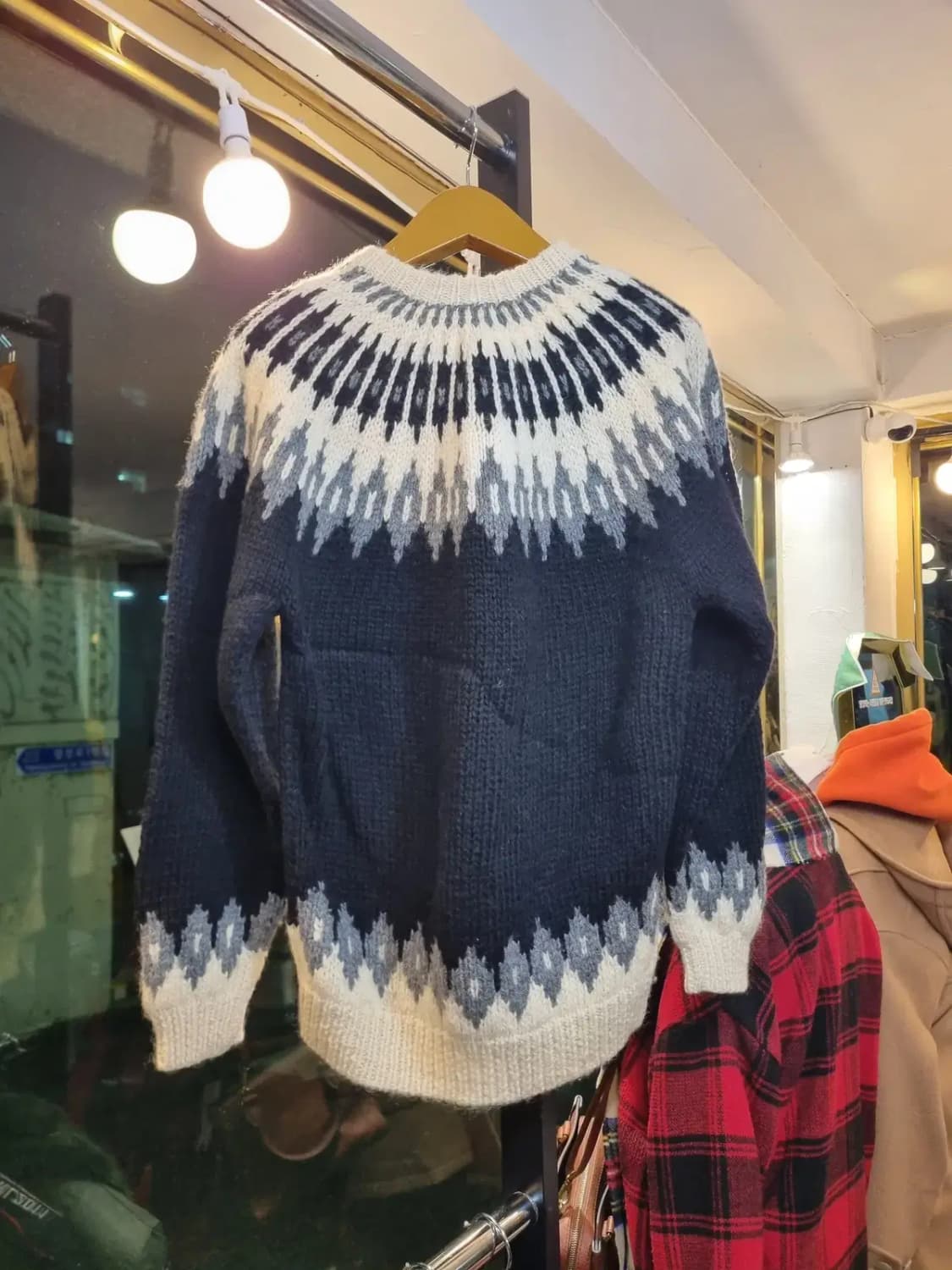 실사이즈 M~L 가을 겨울 노르딕 에스닉 포인트 울 100% 니트 상품이미지6