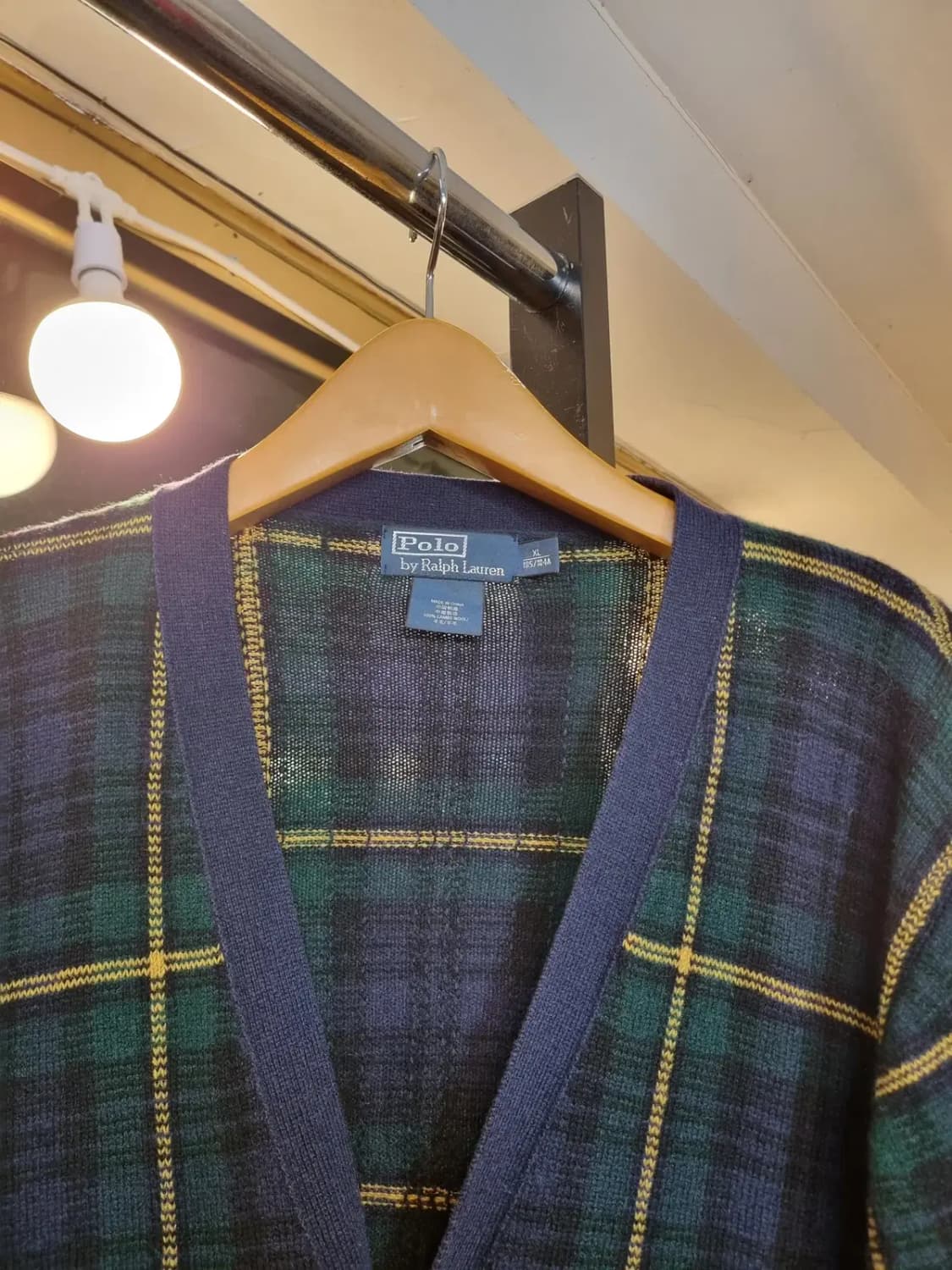 XL 폴로 랄프로렌 클래식 블랙와치 타탄체크 팔꿈치 스웨이드 패치 가디건 상품이미지3