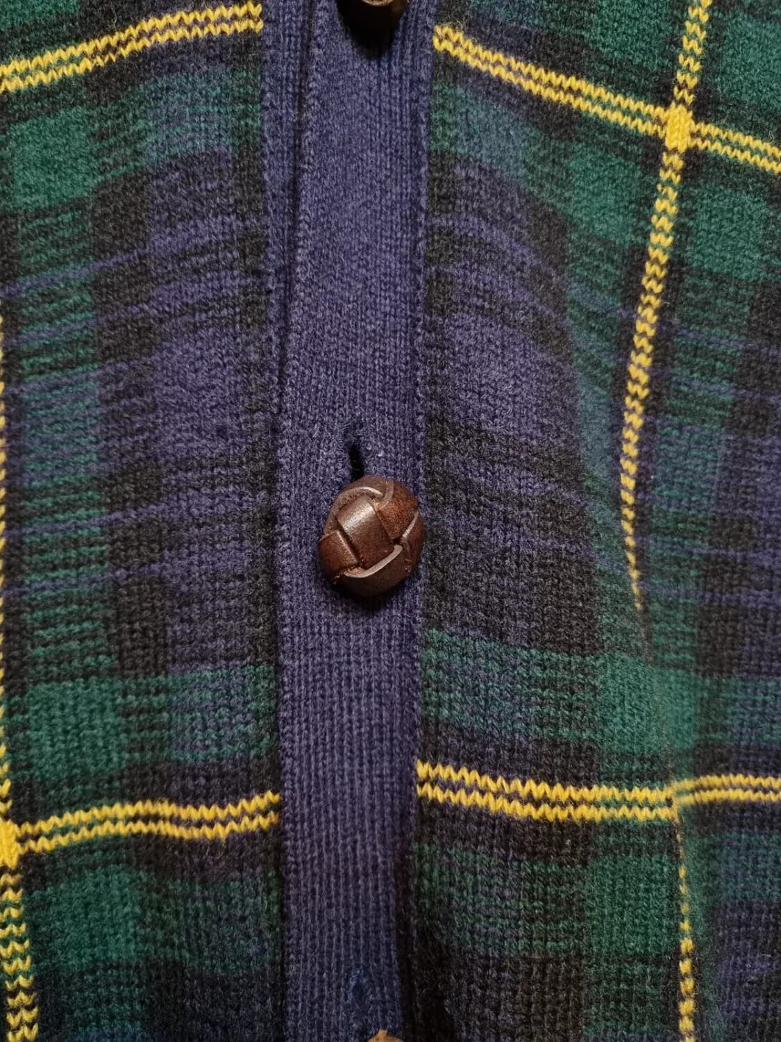 XL 폴로 랄프로렌 클래식 블랙와치 타탄체크 팔꿈치 스웨이드 패치 가디건 상품이미지4