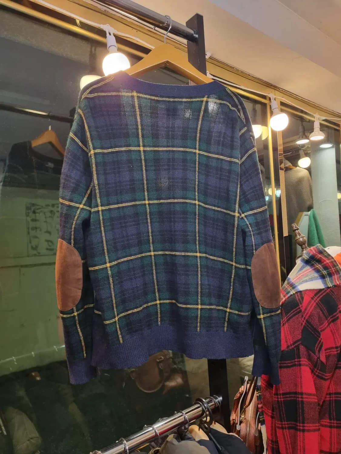 XL 폴로 랄프로렌 클래식 블랙와치 타탄체크 팔꿈치 스웨이드 패치 가디건 상품이미지8