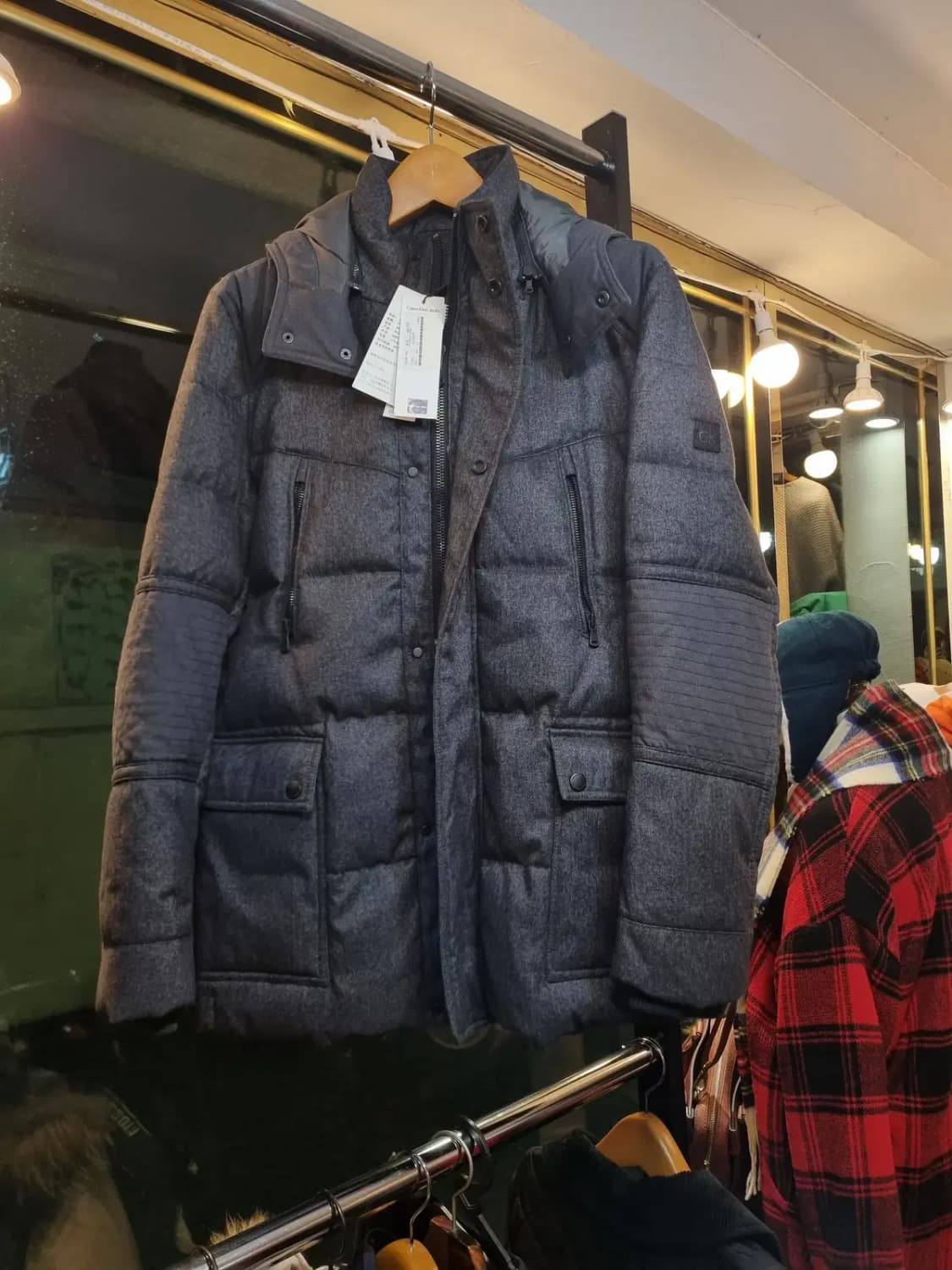 택채새상품 캘빈클라인 L사이즈 클래식 체크 패턴 오리털 덕다운 패딩 상품이미지1