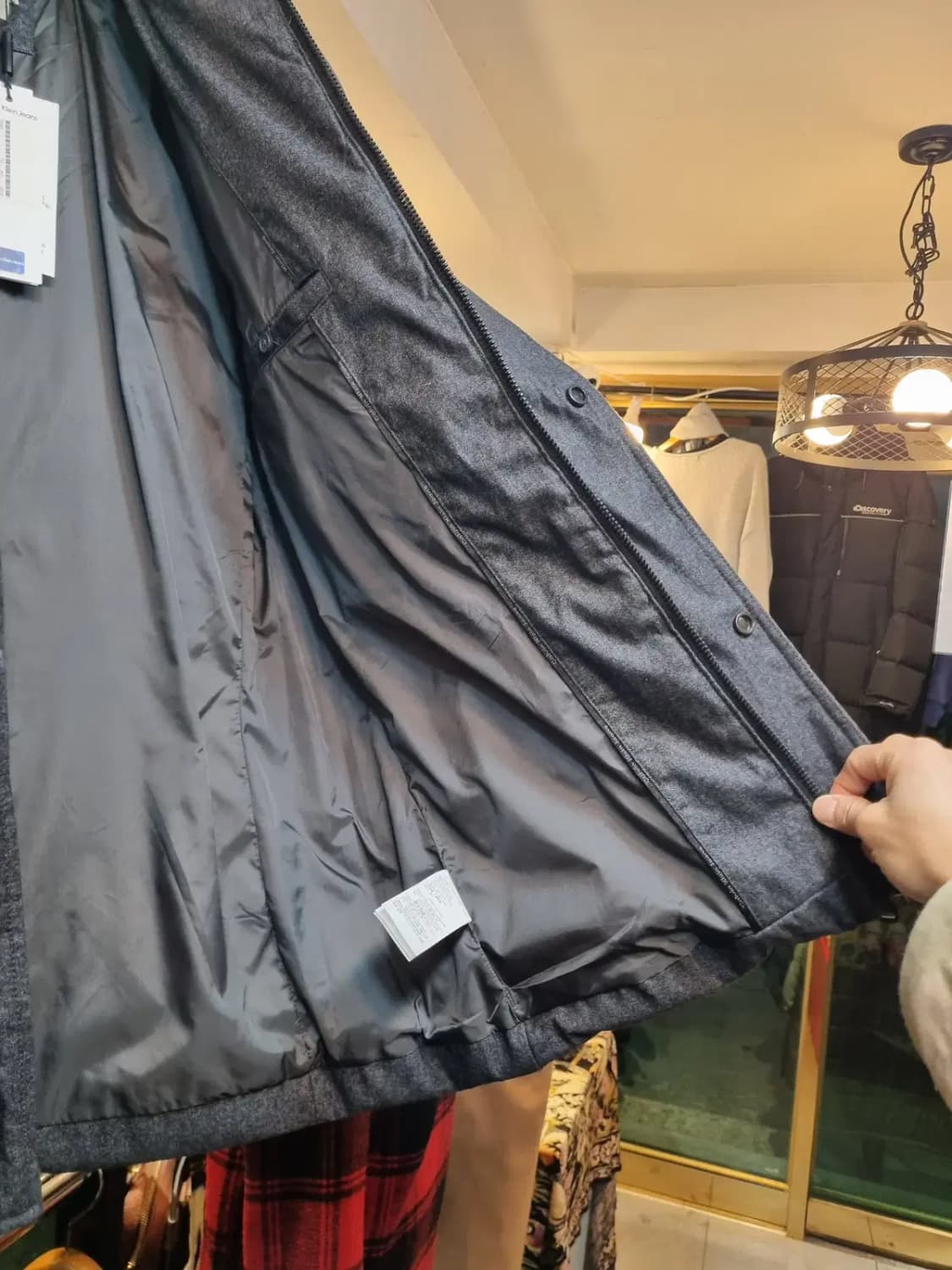 택채새상품 캘빈클라인 L사이즈 클래식 체크 패턴 오리털 덕다운 패딩 상품이미지6