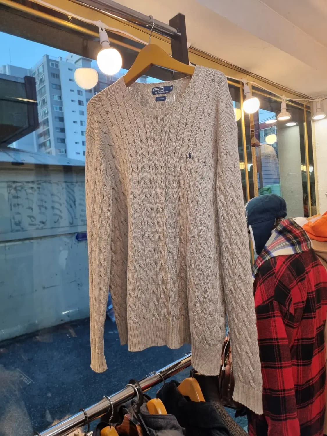 110사이즈 폴로 랄프로렌 빅사이즈 네이비 포니 베이지 꽈배기 니트 상품이미지1