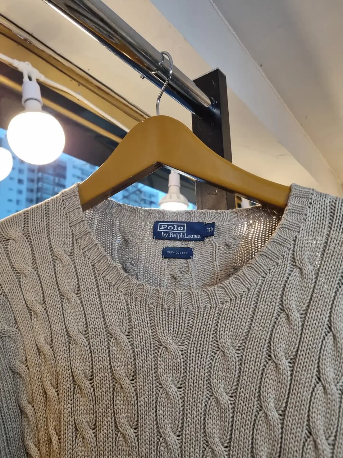 110사이즈 폴로 랄프로렌 빅사이즈 네이비 포니 베이지 꽈배기 니트 상품이미지3