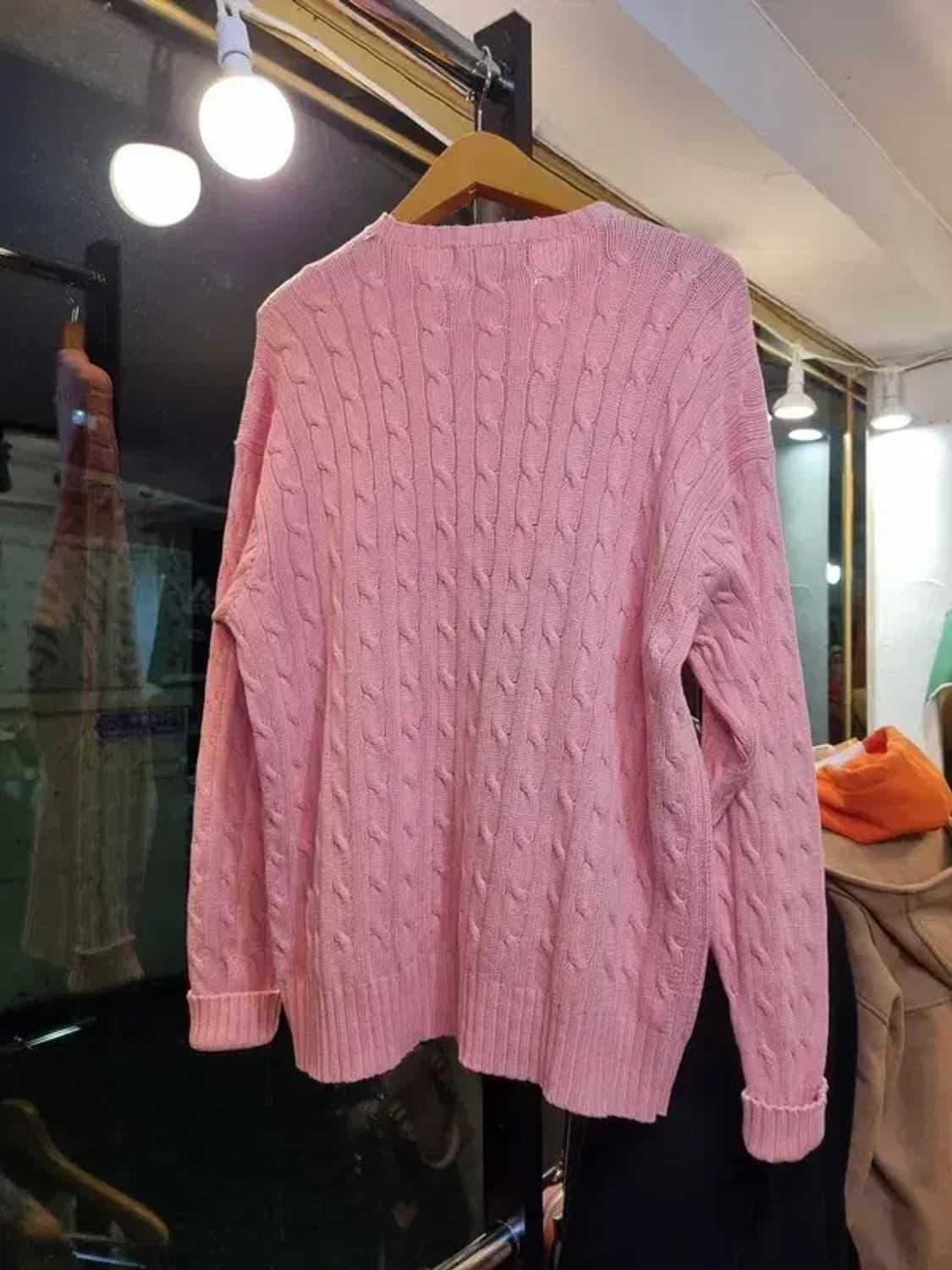 폴로 랄프로렌 실사이즈 105 블루 포니 코튼 100% 꽈배기니트 연핑크 상품이미지3