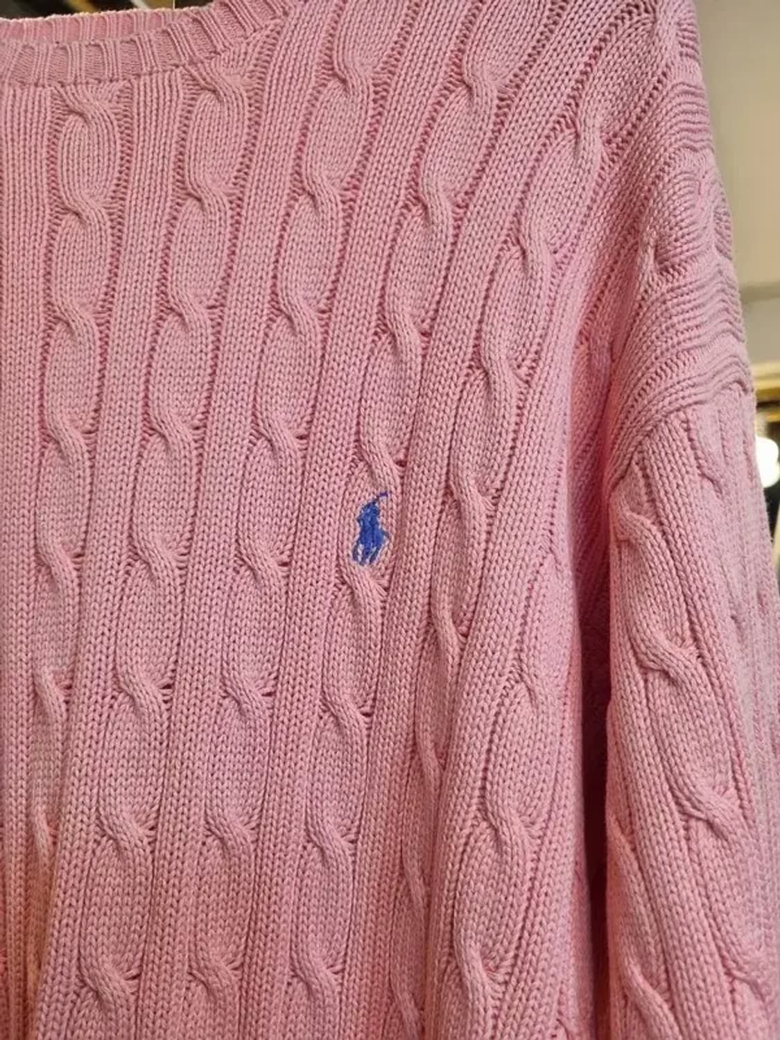 폴로 랄프로렌 실사이즈 105 블루 포니 코튼 100% 꽈배기니트 연핑크 상품이미지4