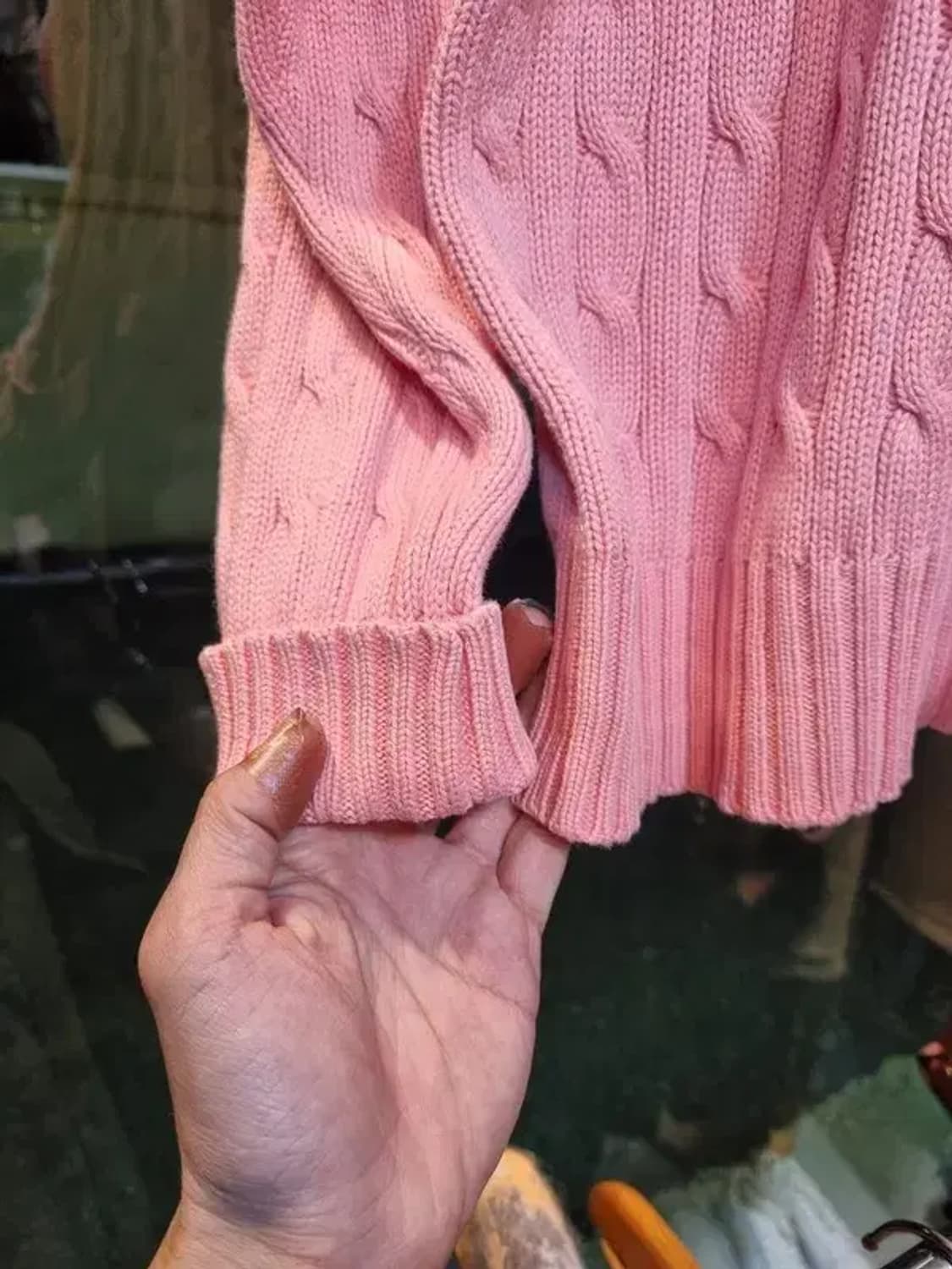 폴로 랄프로렌 실사이즈 105 블루 포니 코튼 100% 꽈배기니트 연핑크 상품이미지5