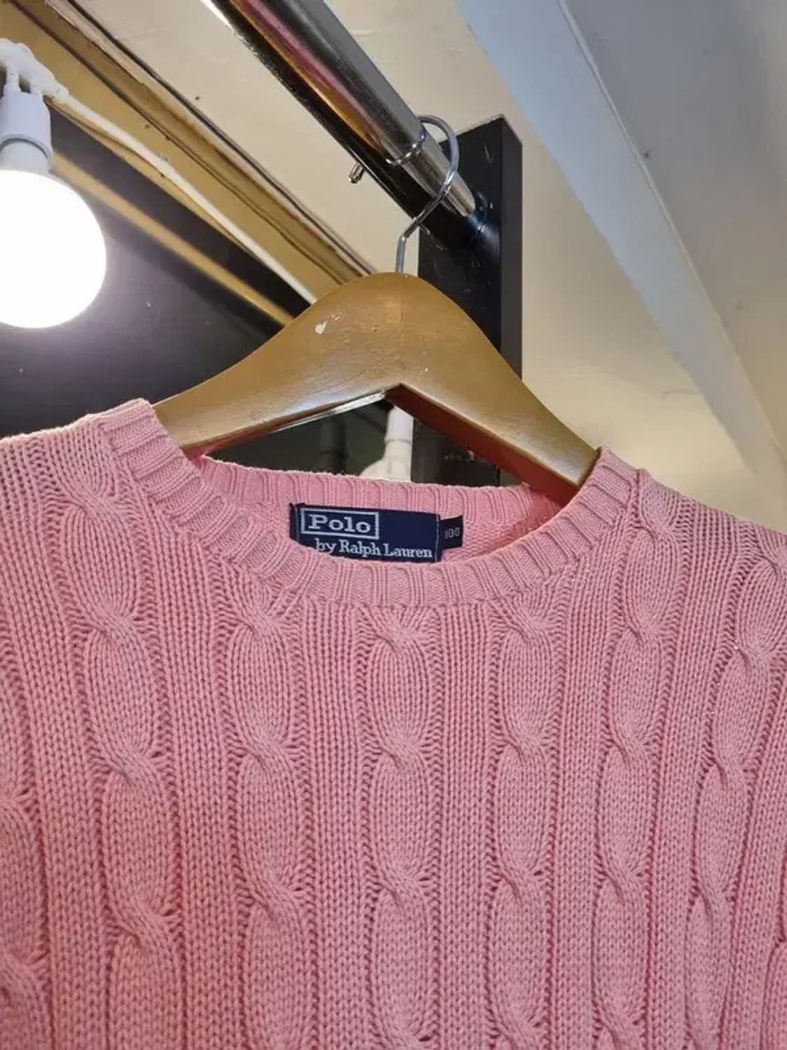 폴로 랄프로렌 실사이즈 105 블루 포니 코튼 100% 꽈배기니트 연핑크 상품이미지7