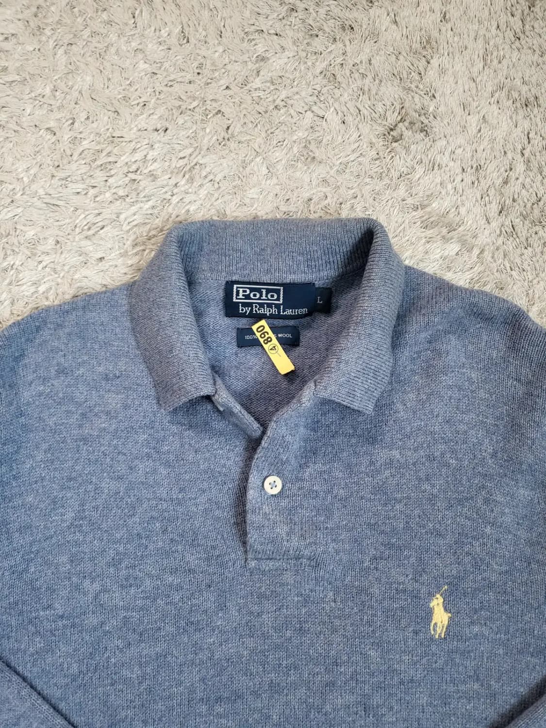 드라이완료 L사이즈 폴로 랄프로렌 램스울 양모 카라티 스카이블루 상품이미지3