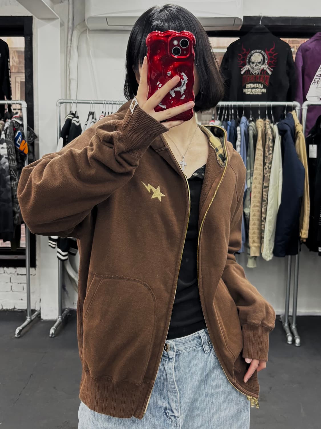 베이프 브라운 스타 투웨이 후드집업 상품이미지3