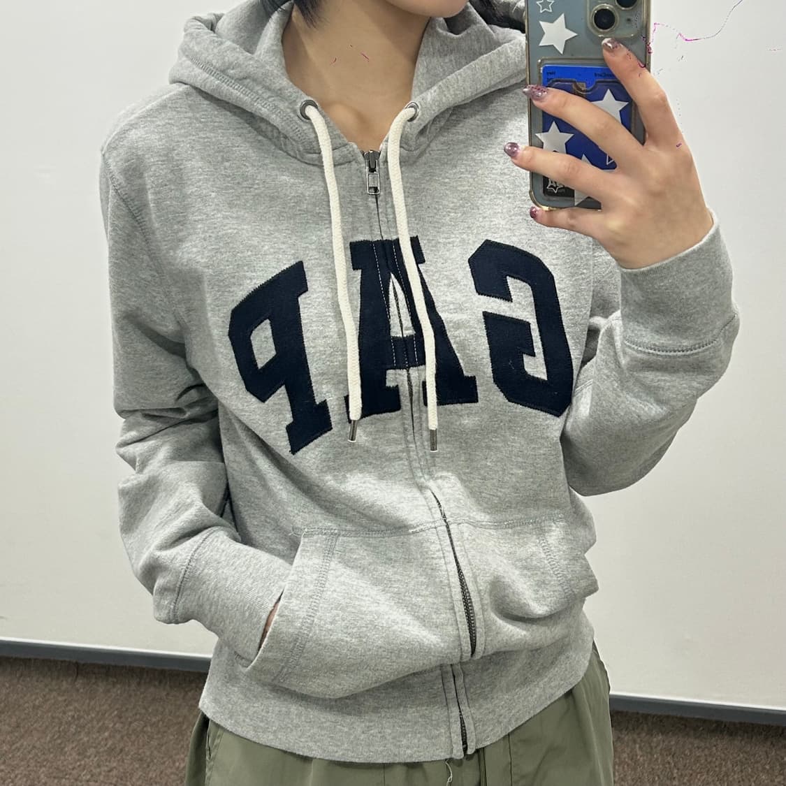 Gap 갭 딥네이비 로고 그레이 후드집업 상품이미지1