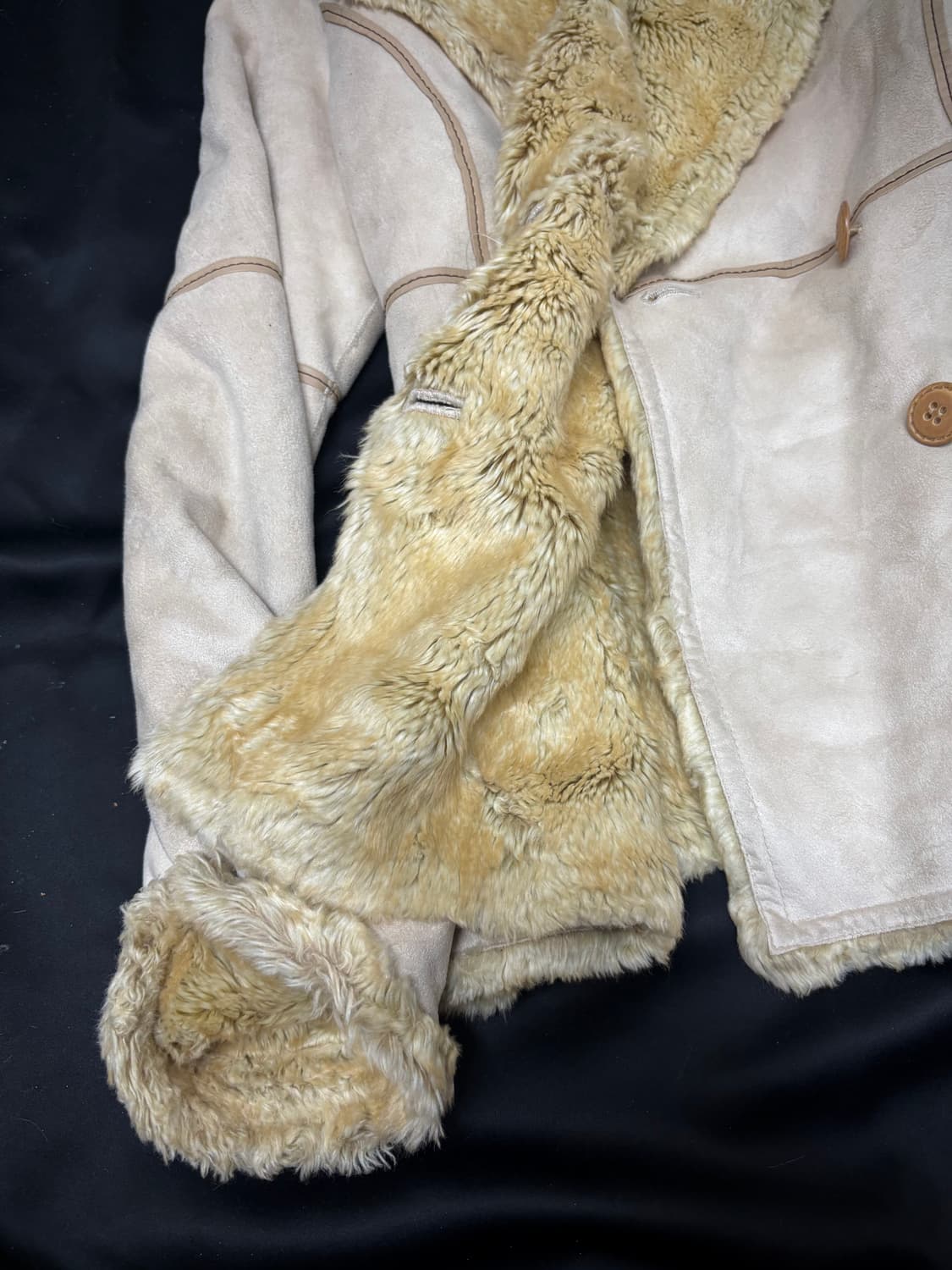 Beige Fur Trimming Ivory Simple Jacket 상품이미지3