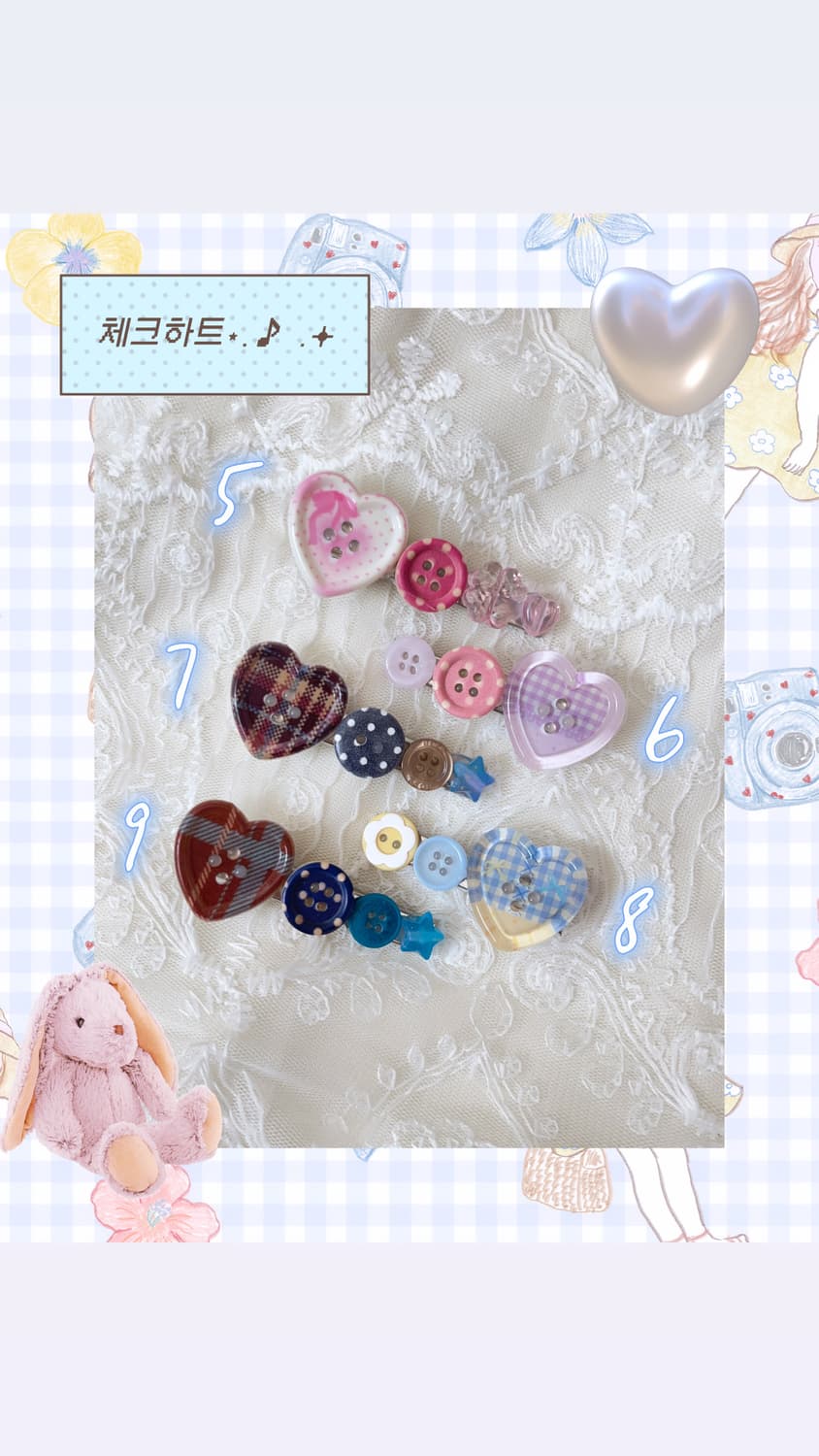 핸드메이드 단추 헤어삔 - 하트💕모리 히메갸루 라떼갸루  상품이미지2
