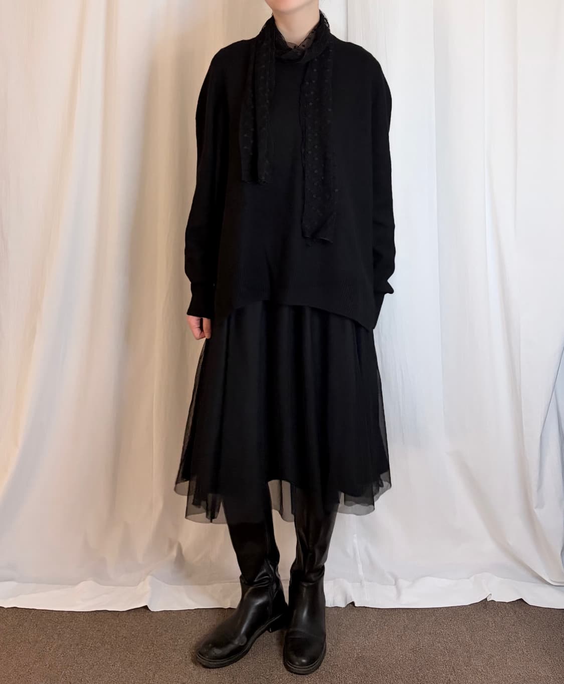 Sleeveless Sheer Layered Dress - Black 상품이미지2