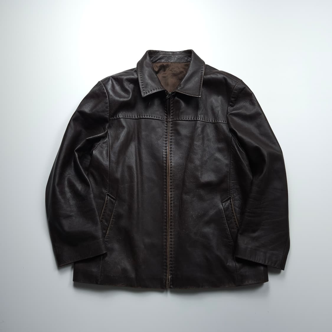 빈티지 양가죽 브라운 레더 트러커 자켓 (L) 상품이미지1
