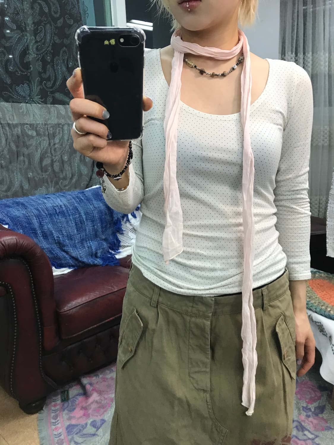 빈티지 연핑크 린넨 스카프  상품이미지2