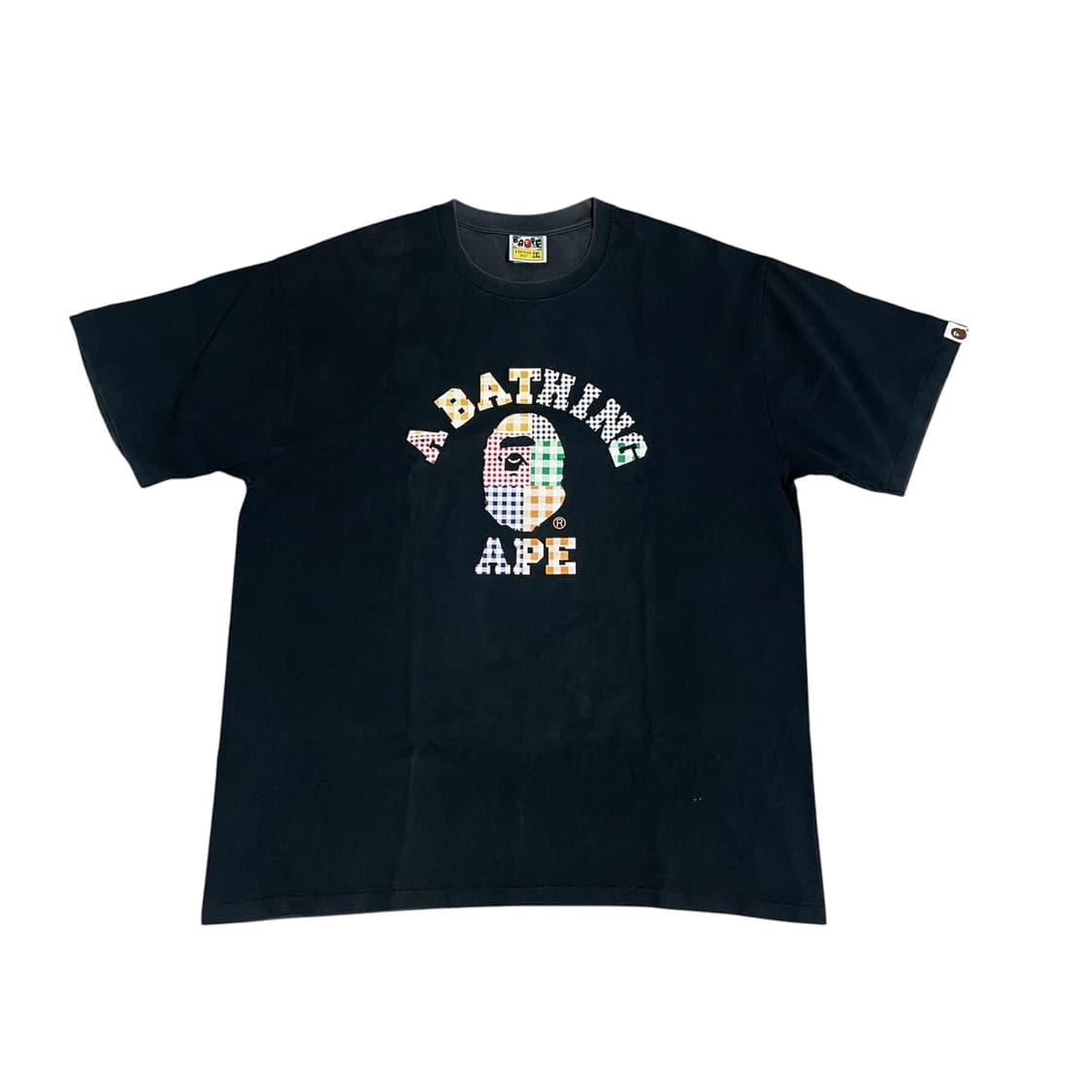 2XL) 베이프 컬러 체크 패턴 로고 반팔 티셔츠 상품이미지1
