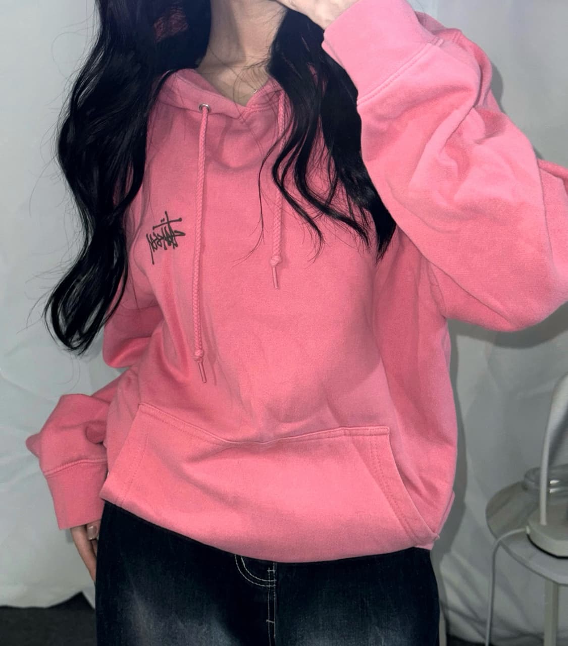 🐰스투시 유일 매물 피그먼트 분홍 빅로고 후드티🩷 상품이미지1