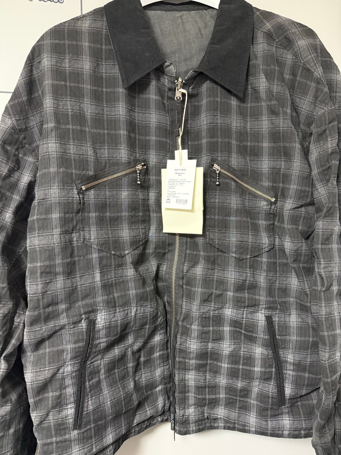 [4] 폴리테루 리버시블 블루종 라미체크 올리브 블랙 화이트 체크 상품이미지1