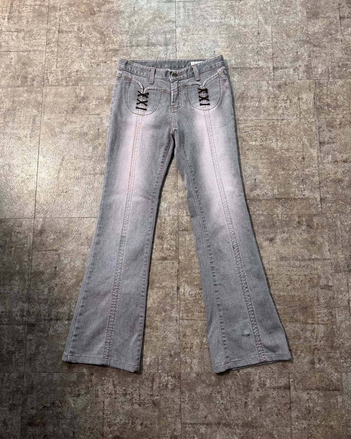 아일렛 디테일 핑크 워싱 부츠 컷 데님 상품이미지1