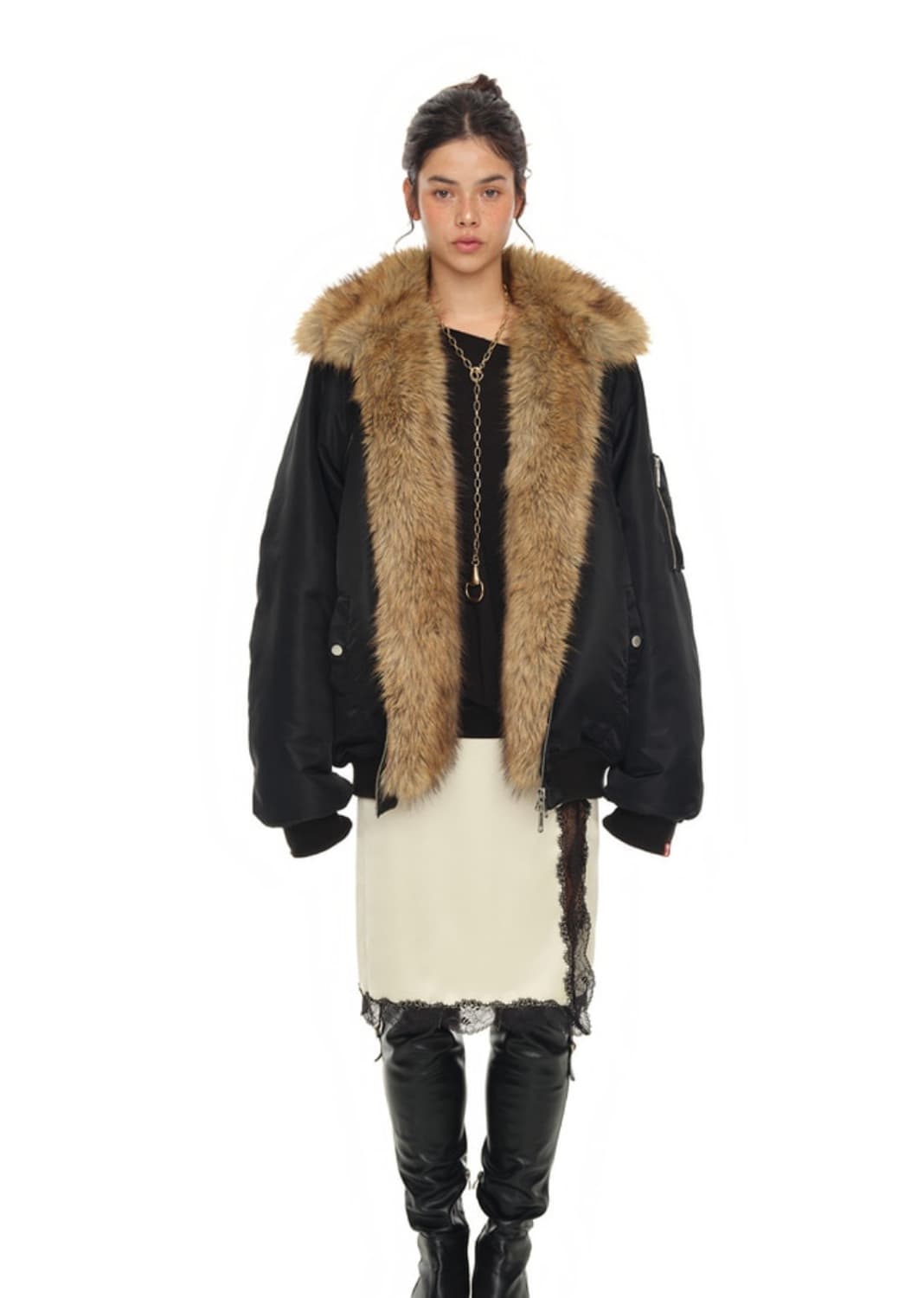 FAUX FUR BOMBER JACKET (BLACK) M 상품이미지1