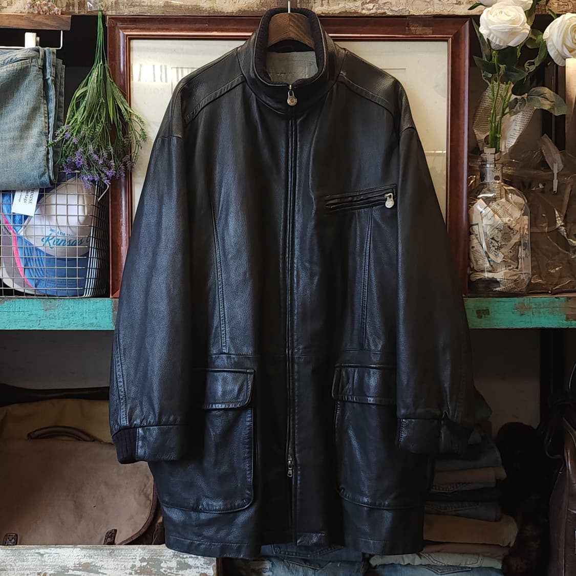 90s 니나리치 레더 카코트 니티드 디테일 프렌치 코트 사파리 가죽 50 상품이미지1