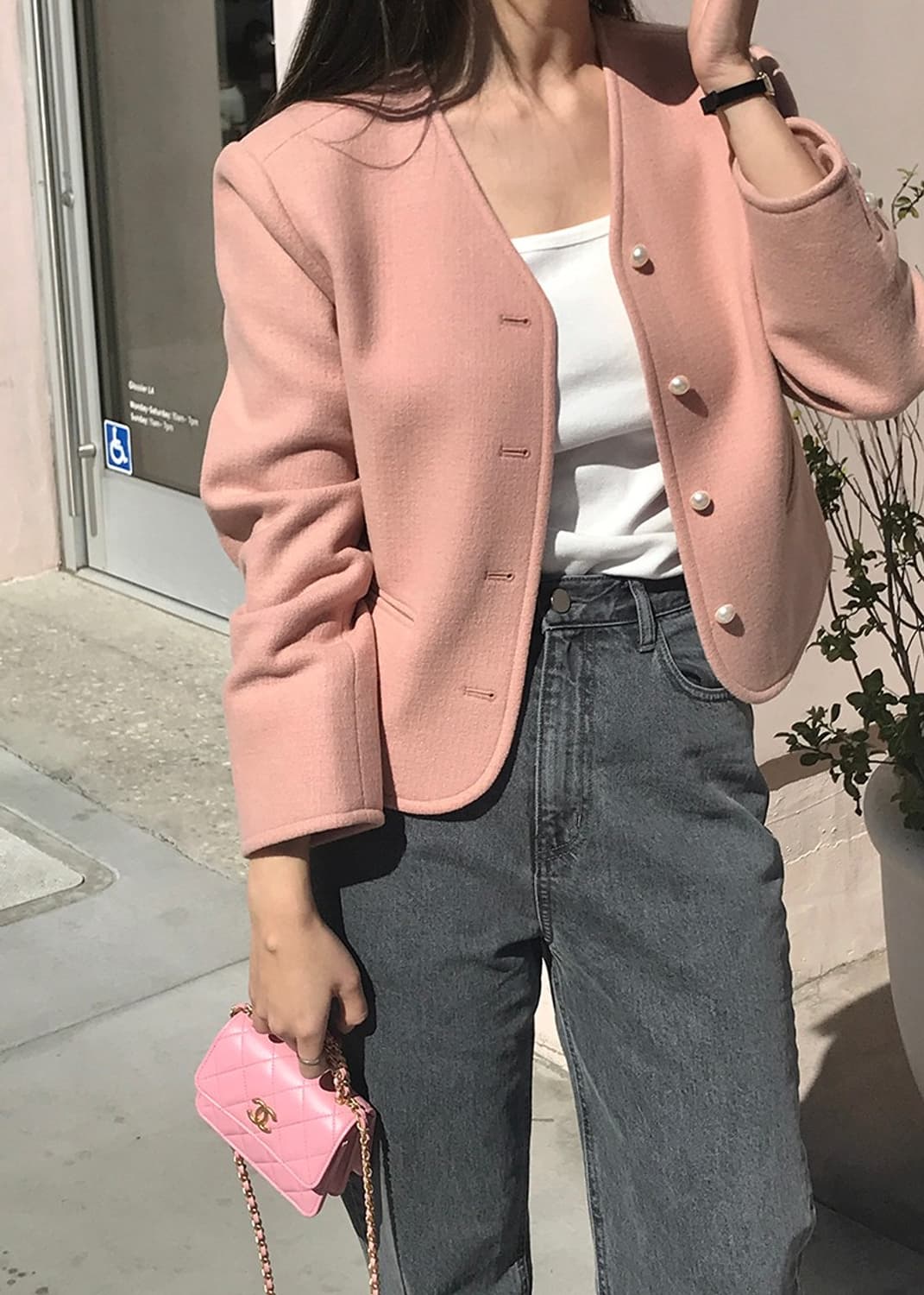 (새상품) 제이투유 펄블레어 트위드 자켓 코랄핑크 상품이미지1