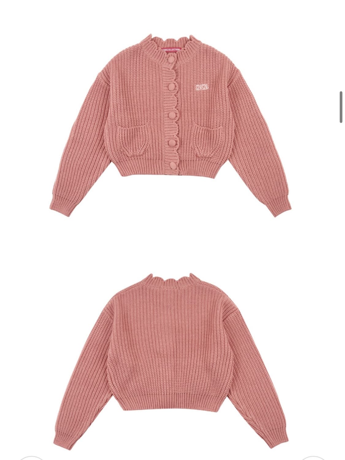 oioi 오아이오아이 컬렉션 케이블 라운드 커브 퍼프 핑크 니트 가디건 상품이미지6