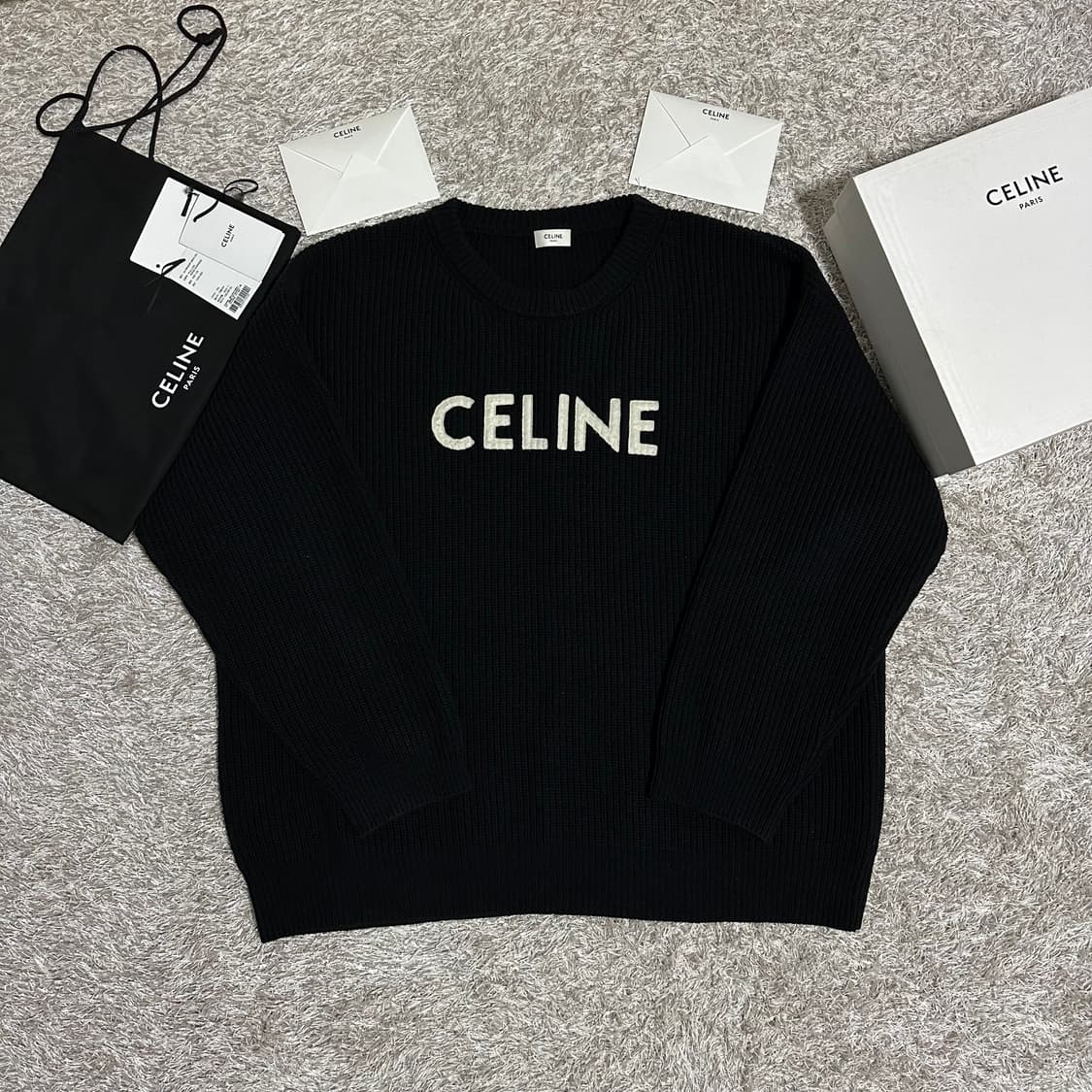 [정품] 셀린느 리브드 울 로고 니트 XL 블랙 상품이미지2