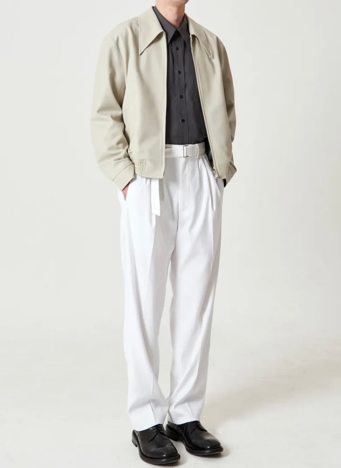 [새상품] 오엑스스튜디오 빅카라 울 블루종 (민트그레이) - 46 상품이미지3