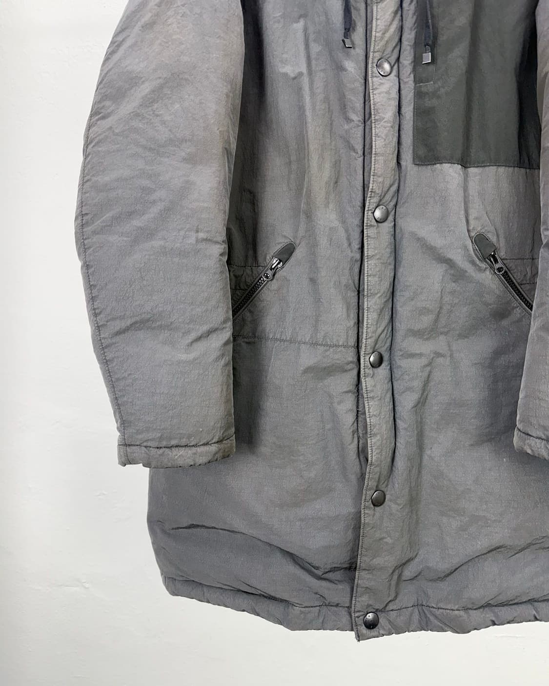 인터메조 테크 워시드 그레이 후디 덕 다운 롱 패딩 자켓 상품이미지4