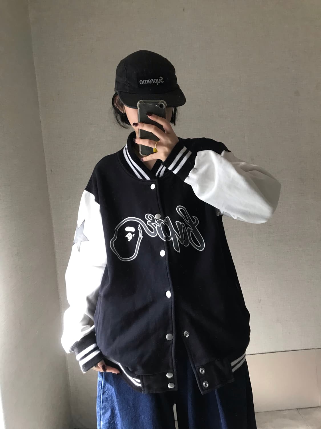 베이프 스타 빅로고 바시티자켓 상품이미지3
