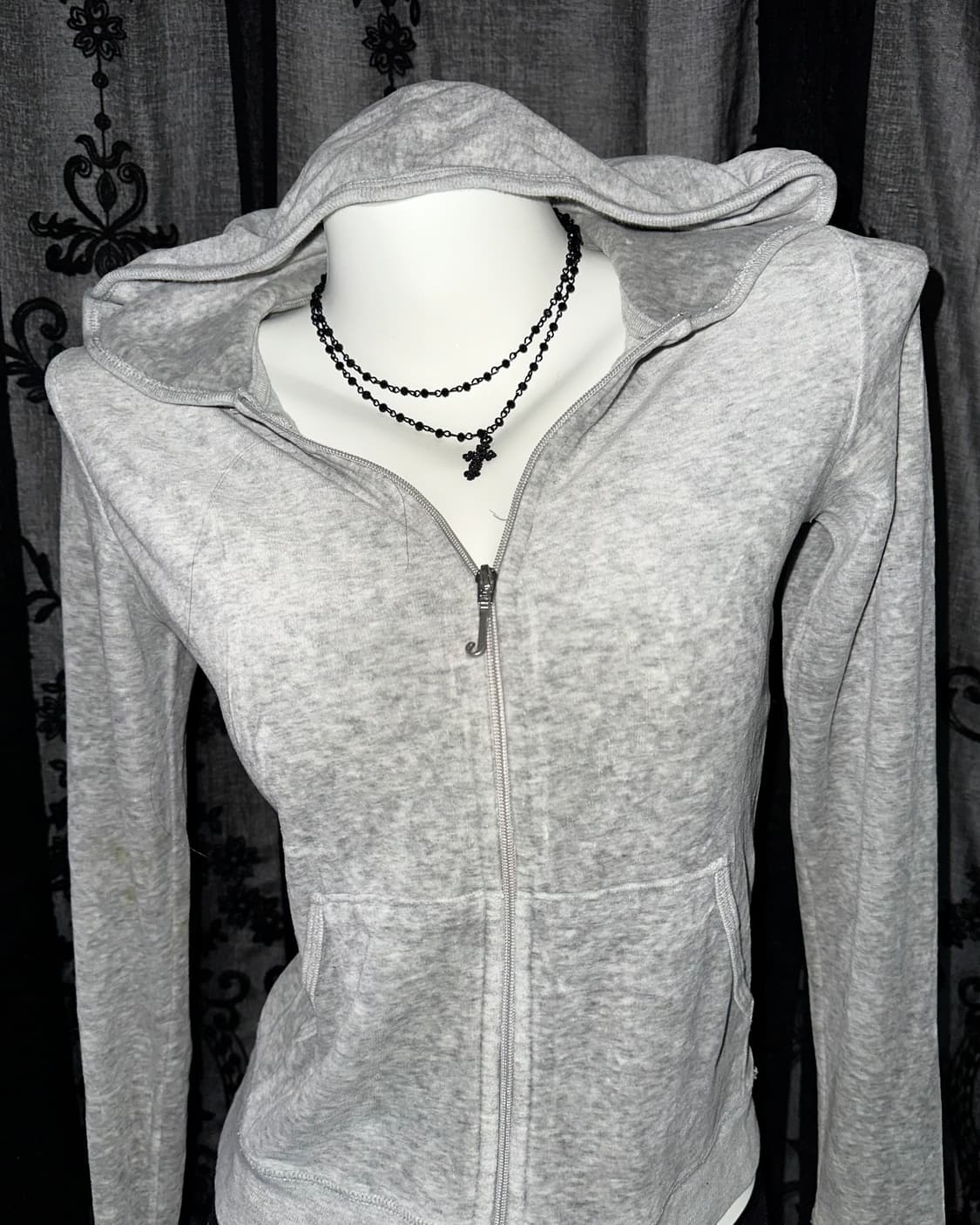 gray velvet zip-up 상품이미지4