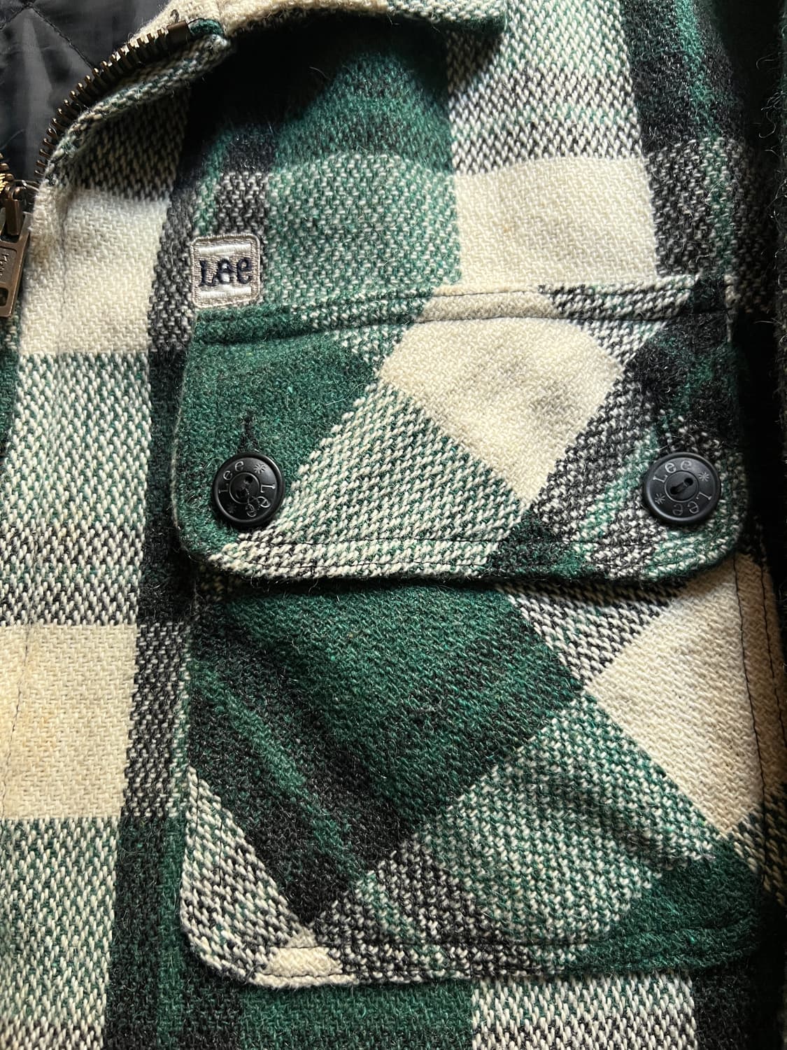 [L]90's Lee 이태리제 퀼팅 라이닝 그린 타탄체크 울 자켓 상품이미지3