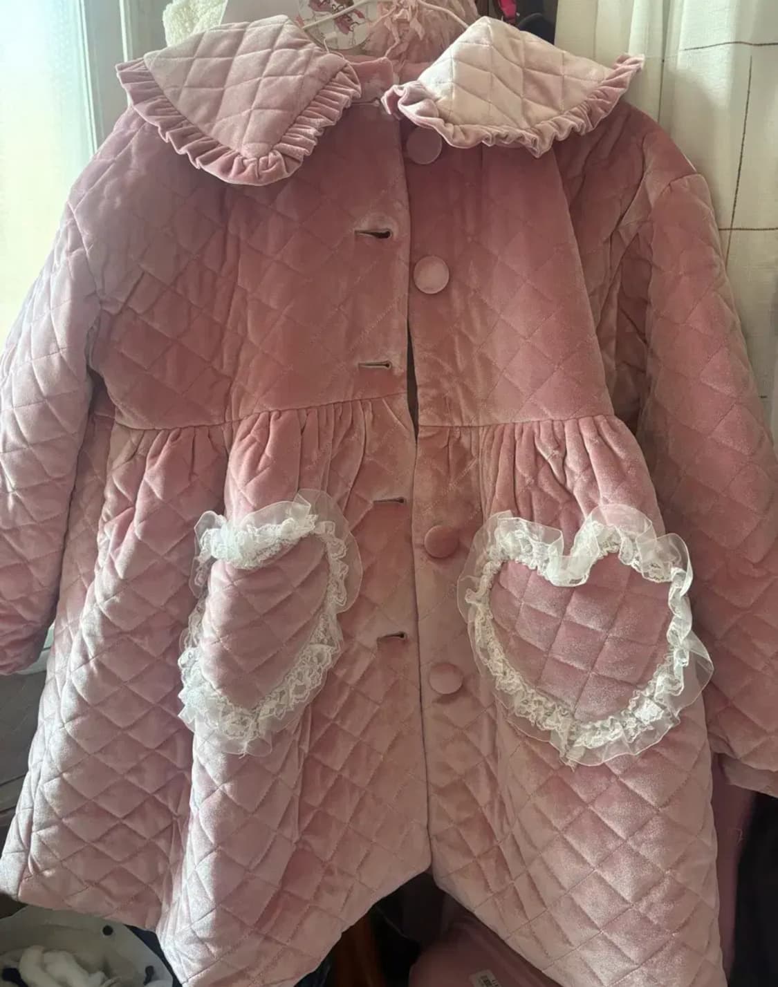 유어러버블 로리타 핑크 레이스 퀼팅 코트 상품이미지3