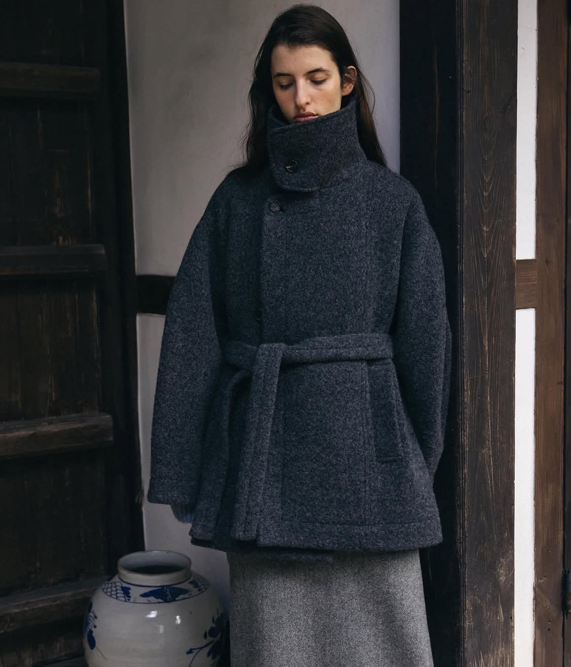 rrace 레이스 Funnel-neck Half Coat 차콜 상품이미지2