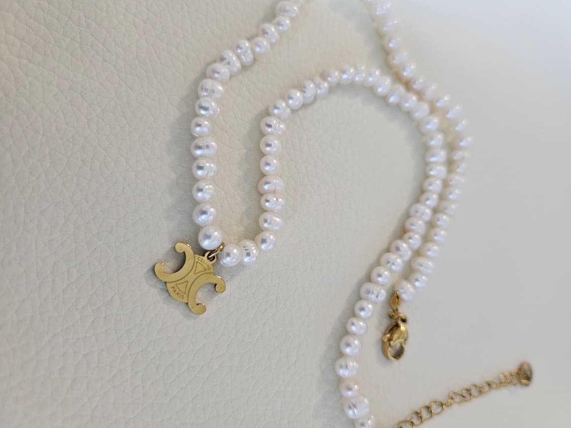 셀린느 천연담수 진주 초커 목걸이 업사이클링 상품이미지1