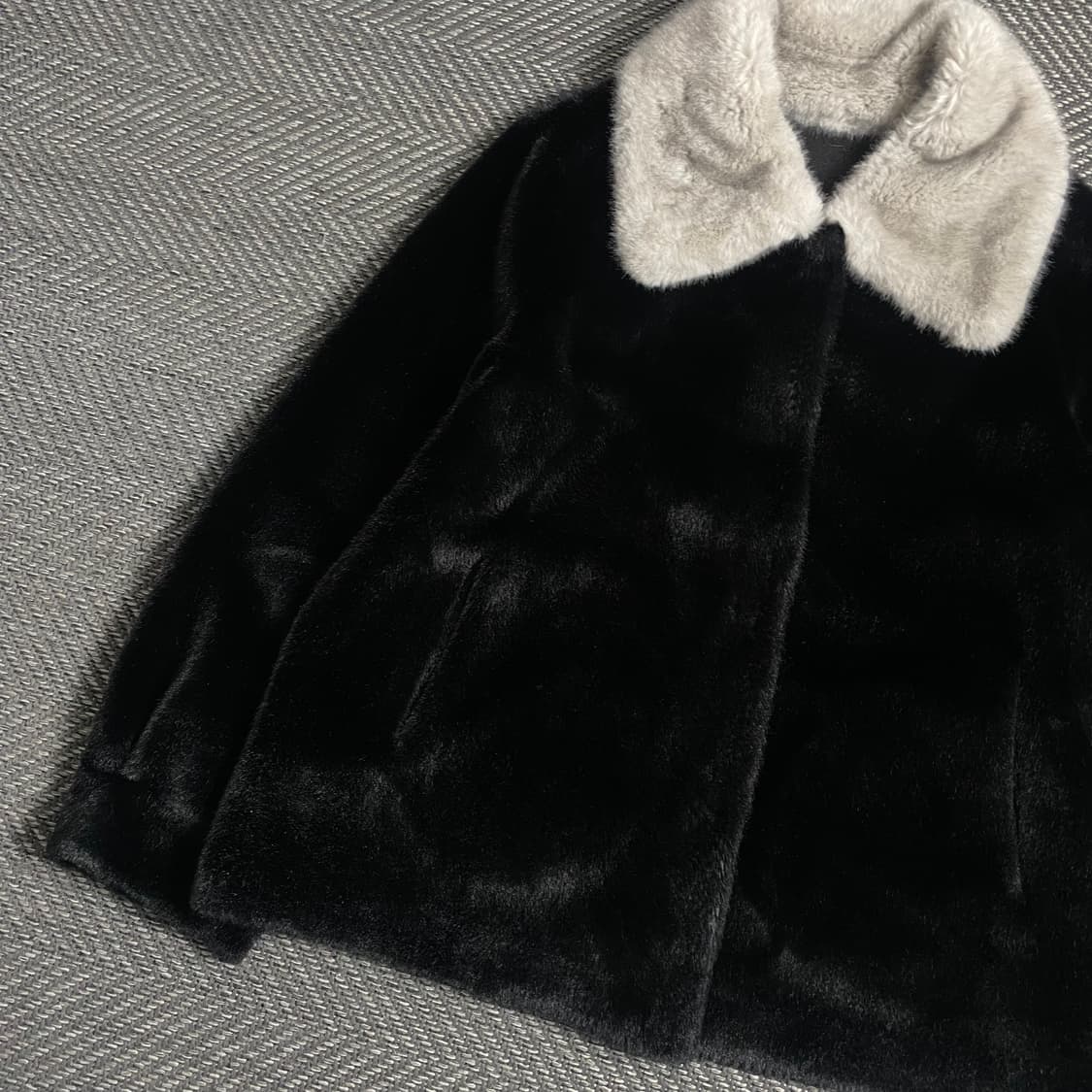 빈티지 아카이브 하이넥 배색 퍼 무스탕 자켓o 4924 상품이미지3