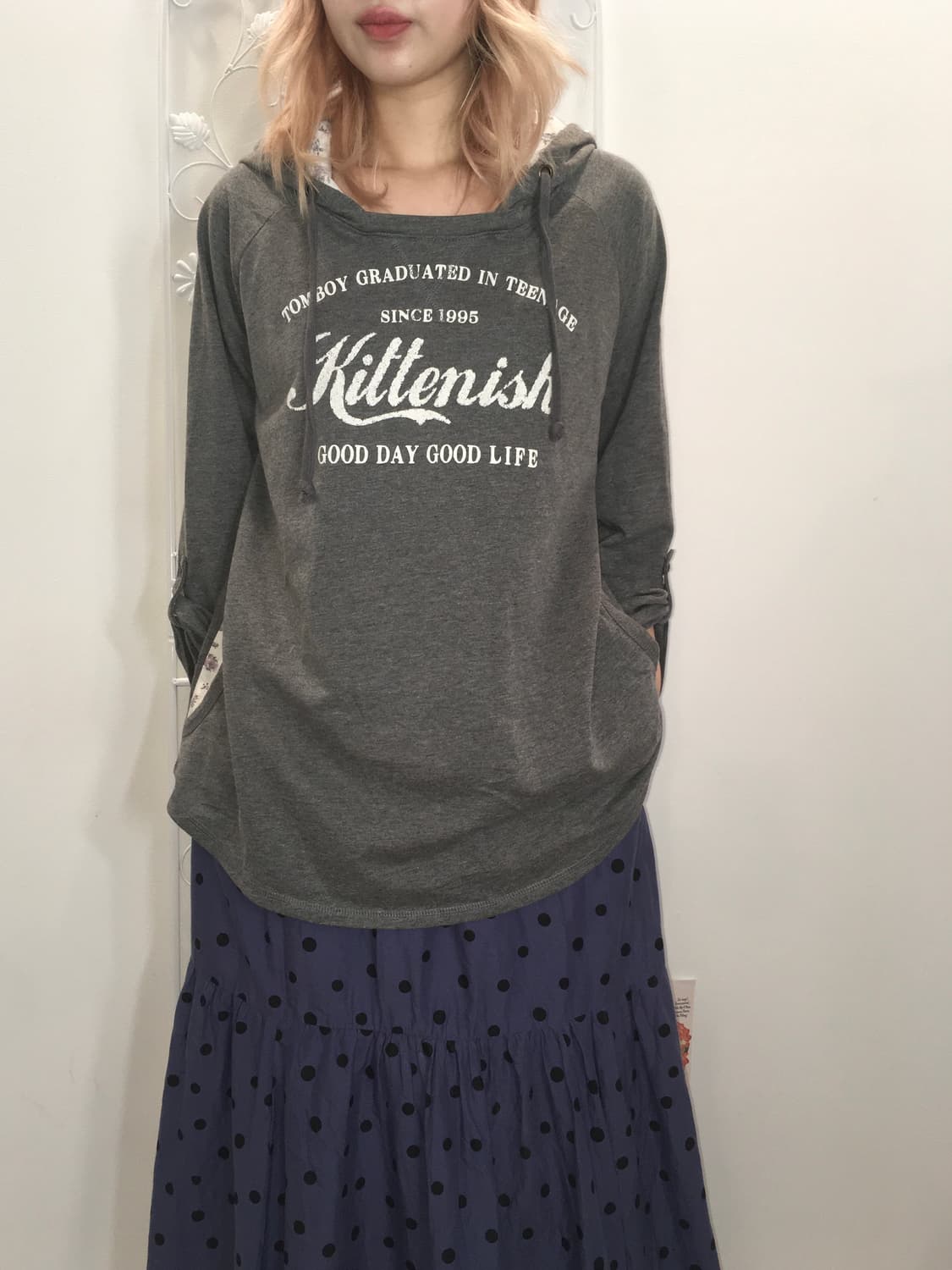 jpn vintage charcoal floral hood pocket  상품이미지2